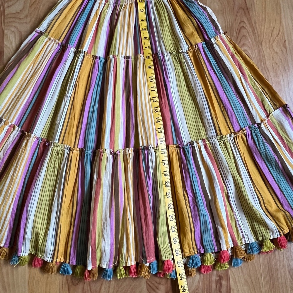 EUC Colorful Tiered Multicolor Striped Cotton Midi Skirt with Tassels sz SP - Picture 3 of 9